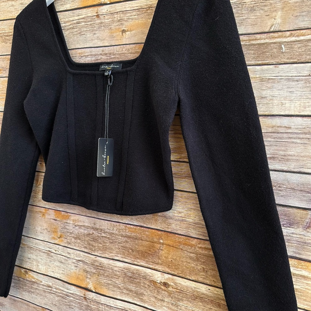 Hunter & Brown Black Long Sleeve Cropped Sweater Size Large NWT - Picture 2 of 5